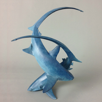 thresher sharks bronze sculpture